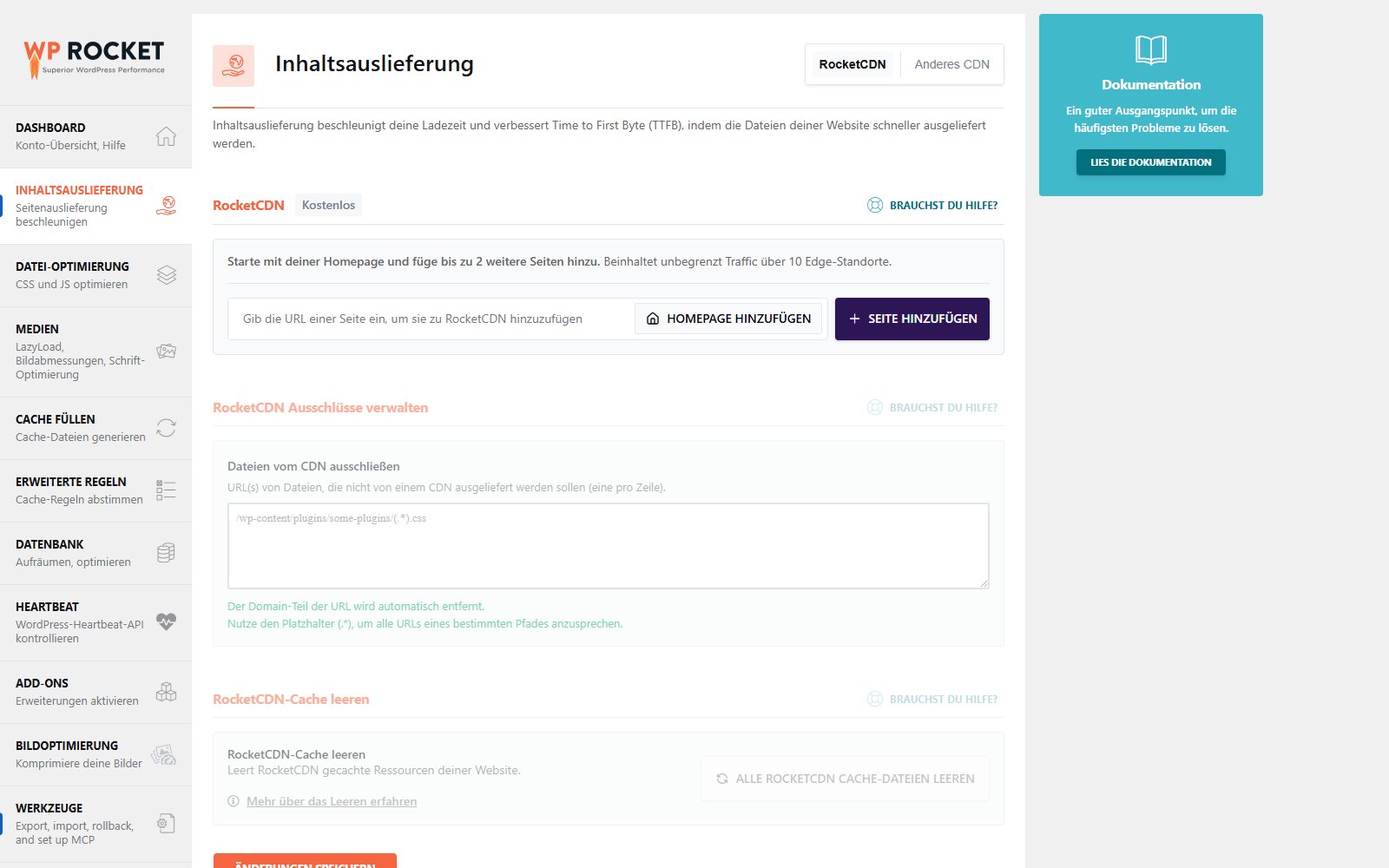 Plugin WP Rocket CDN-Integrationseinstellungen in WP Rocket